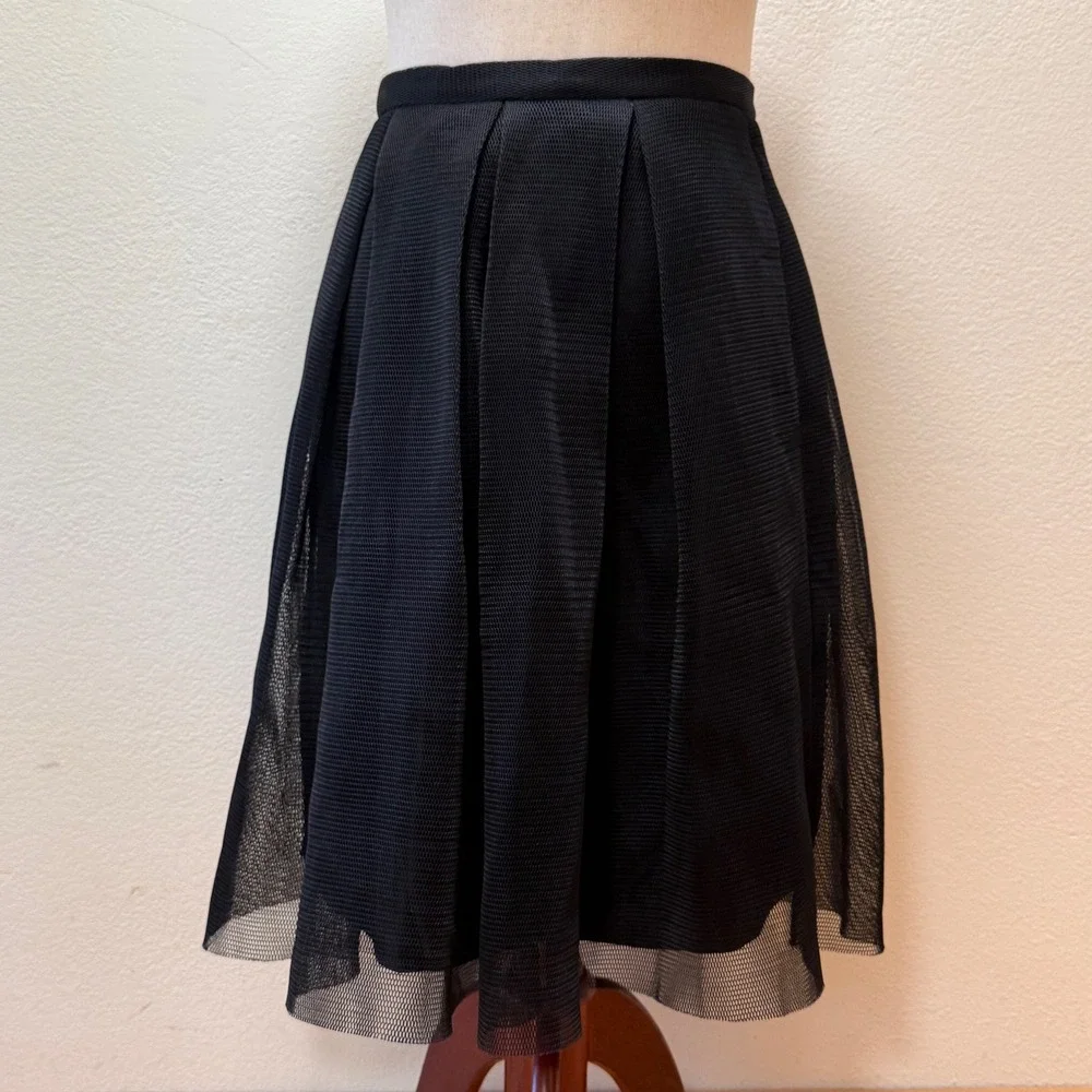 Maitai Black Mesh Pleated Sheer Romantic Balletcore Edgy Punk Midi Skirt Women M